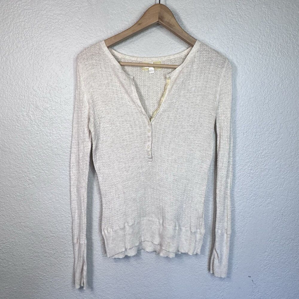 VTG Y2K Aeropostale Knit Top Cream Henley Long Sleeve Slim Fit 2000s Twilight L